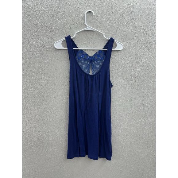 Kirra Womens Tank Top Size Medium Blue Sequin Bow Racerback USA Made - Picture 1 of 9